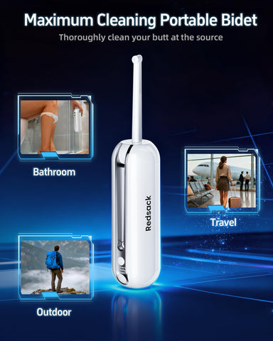 Redsack bidet showing flip open lid for quick refill during travel