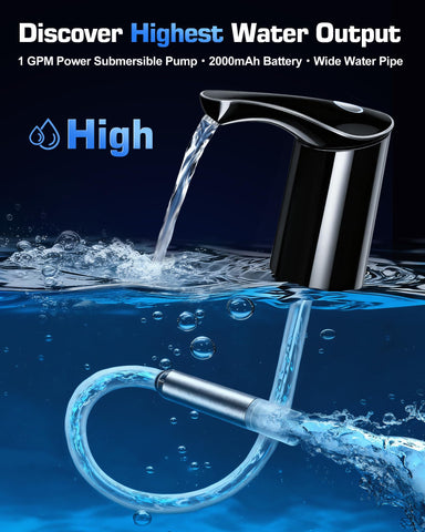 Redsack submersible pump resting in a water bucket delivers quiet, mess-free dispensing.