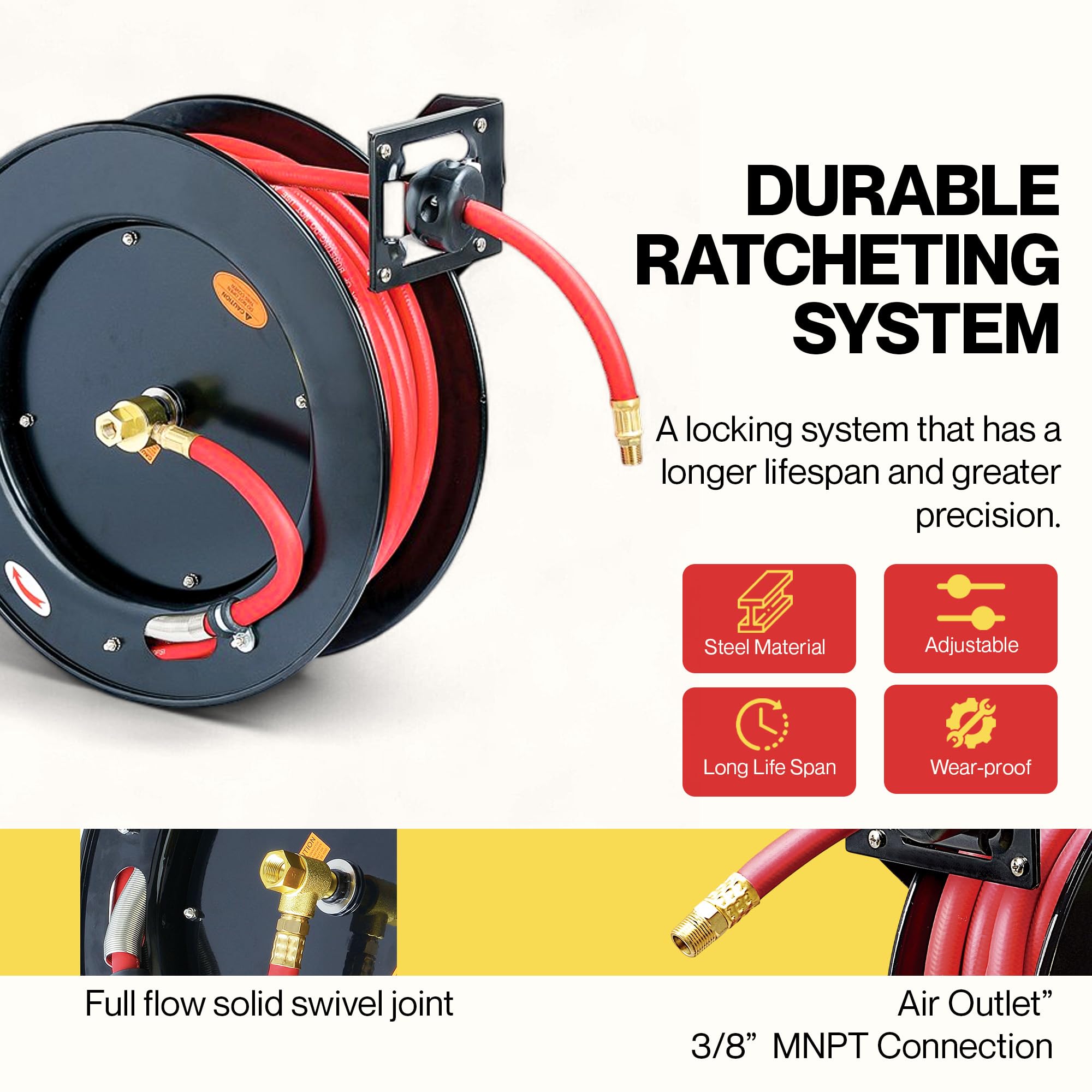 ReelWorks hose reel designed for indoor and outdoor use.
