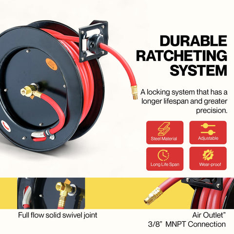 ReelWorks hose reel designed for indoor and outdoor use.