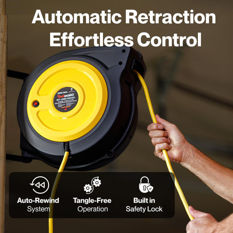 ReelWorks SRT retractable reel highlights smooth, controlled retraction for tidy tool setups.