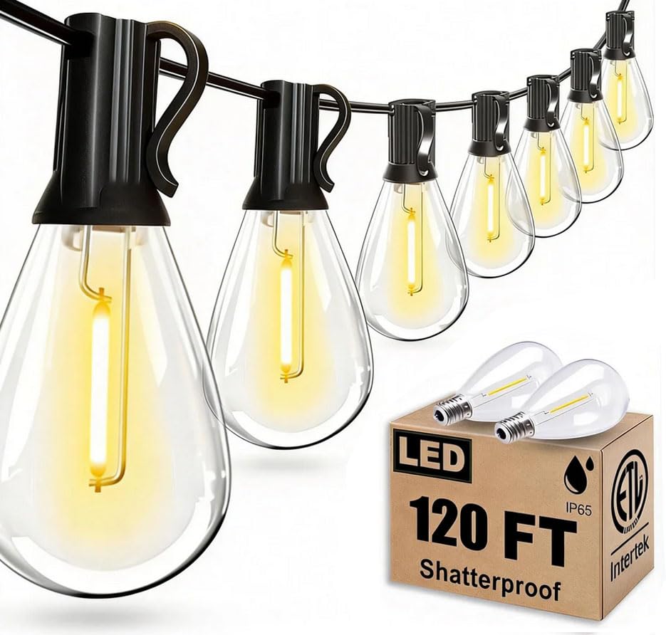 REEMEER 120ft outdoor string lights package provides a complete setup and warm ambience