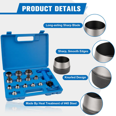 ReeMoo hollow punch with pilot tip enables accurate positioning for clean holes.