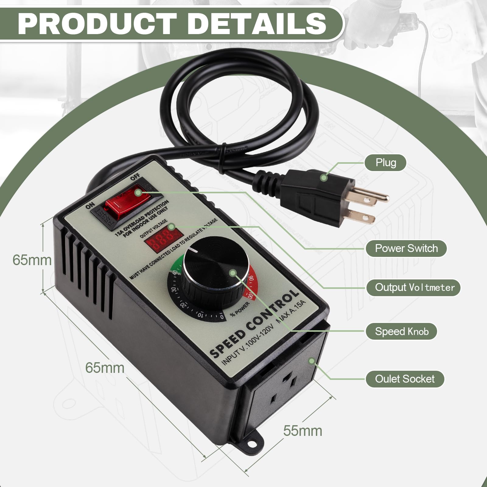 ReeMoo AC speed controller LED display panel provides precise voltage readout.