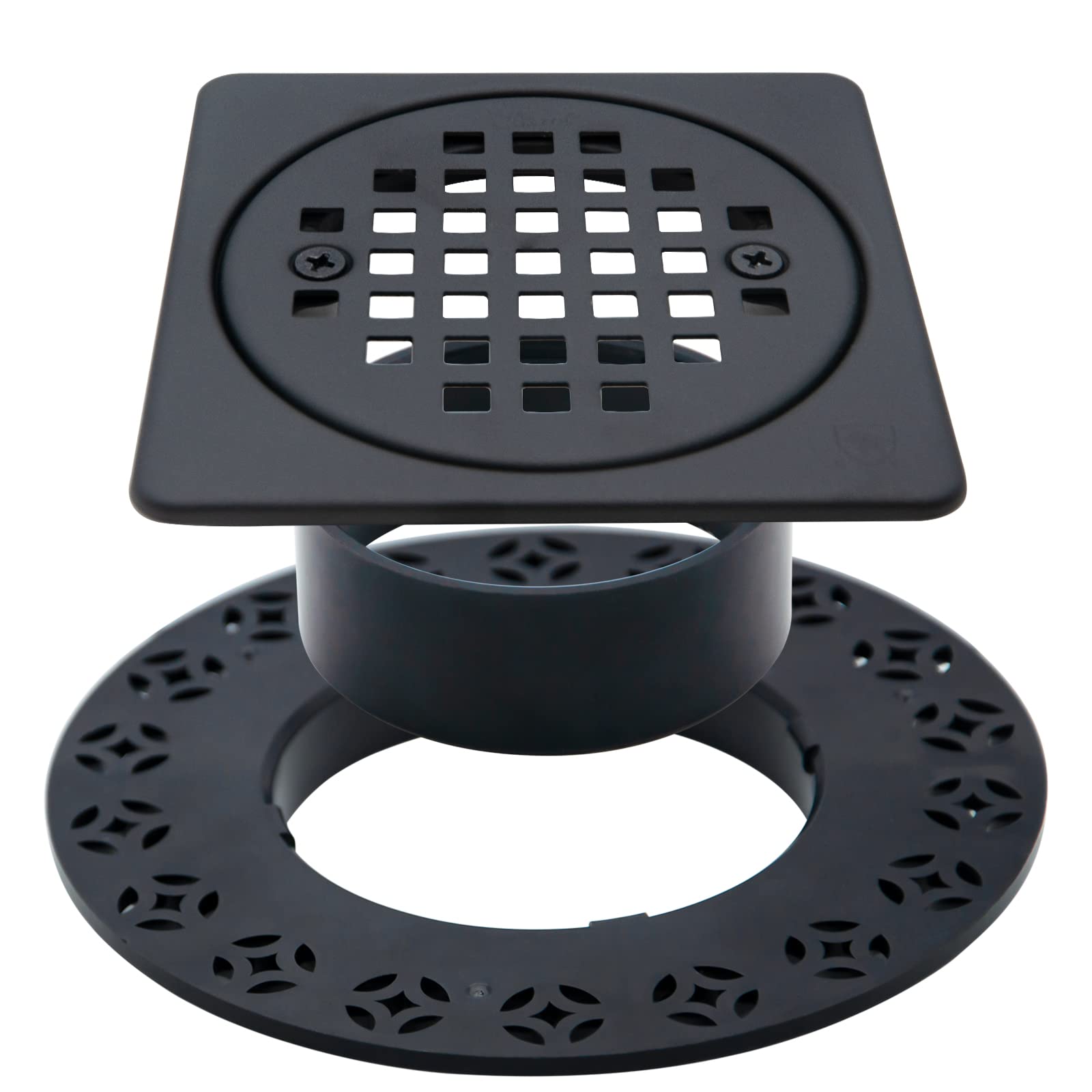 REEPLAR 4-Inch square drain grate in matte black, durable and modern for showers.