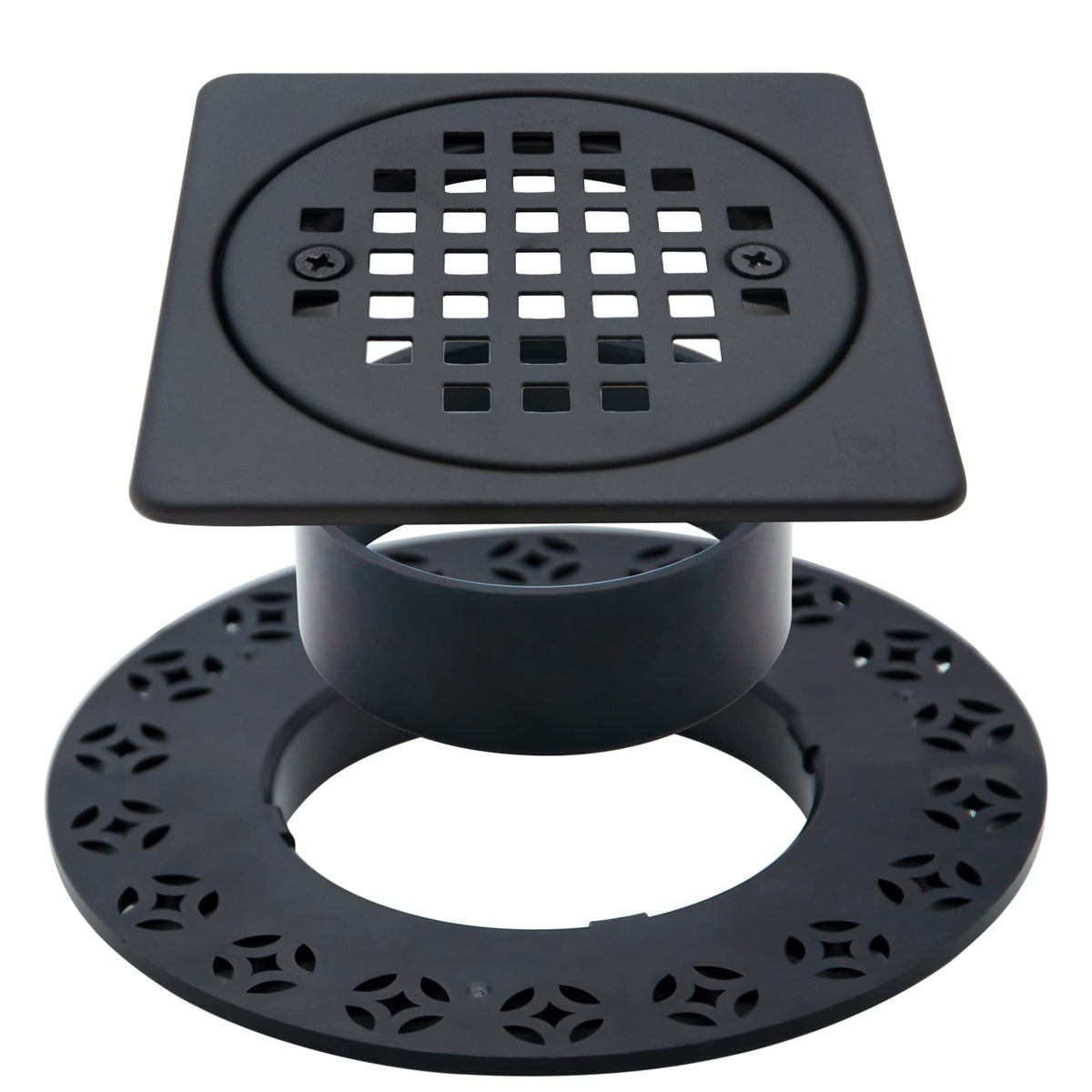 REEPLAR 4-Inch square drain grate in matte black, durable and modern for showers.