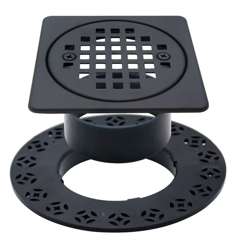 REEPLAR 4-Inch square drain grate in matte black, durable and modern for showers.