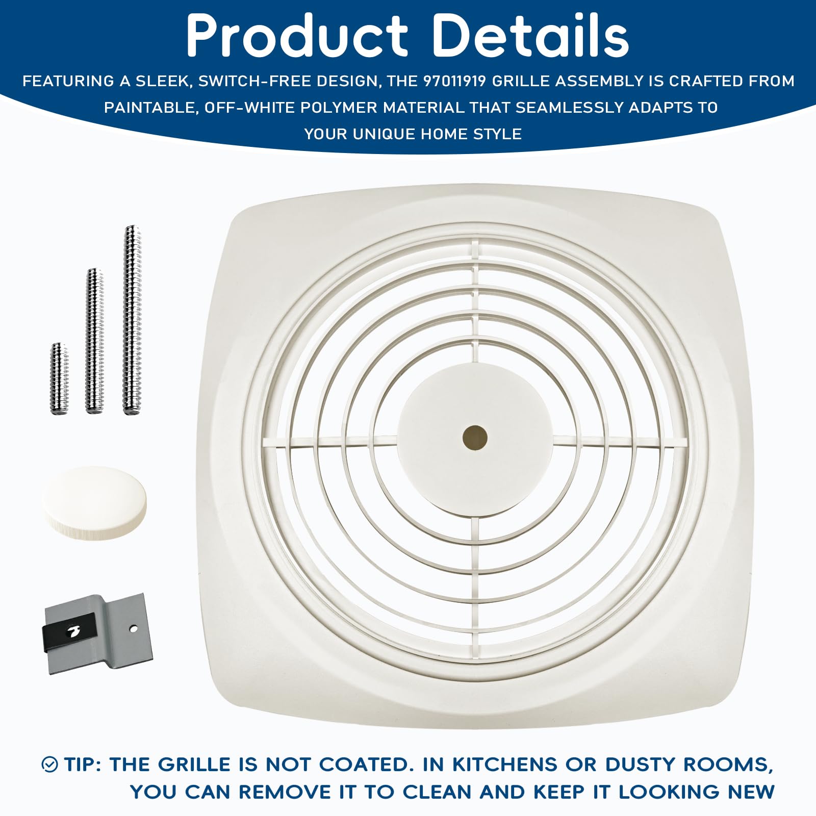 Installed REEPLAR S97011919 bathroom exhaust fan cover with off-white matte finish