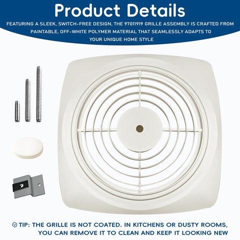 Installed REEPLAR S97011919 bathroom exhaust fan cover with off-white matte finish