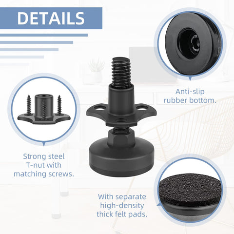 Close-up of ReFeltidolom T-nut screws for easy mounting