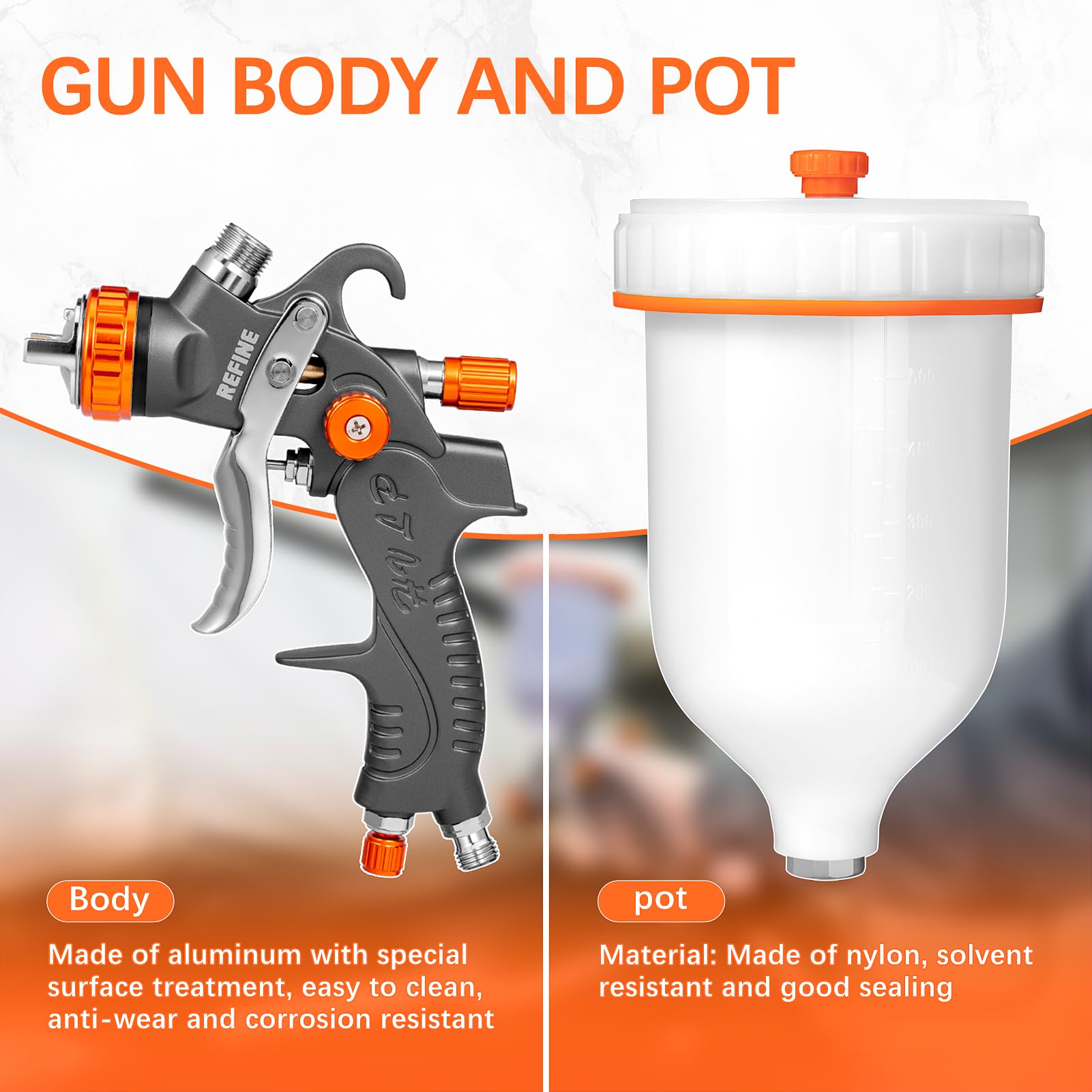 REFINE HVLP gun-1.7mm nozzle with 600ml cup flexible finishing