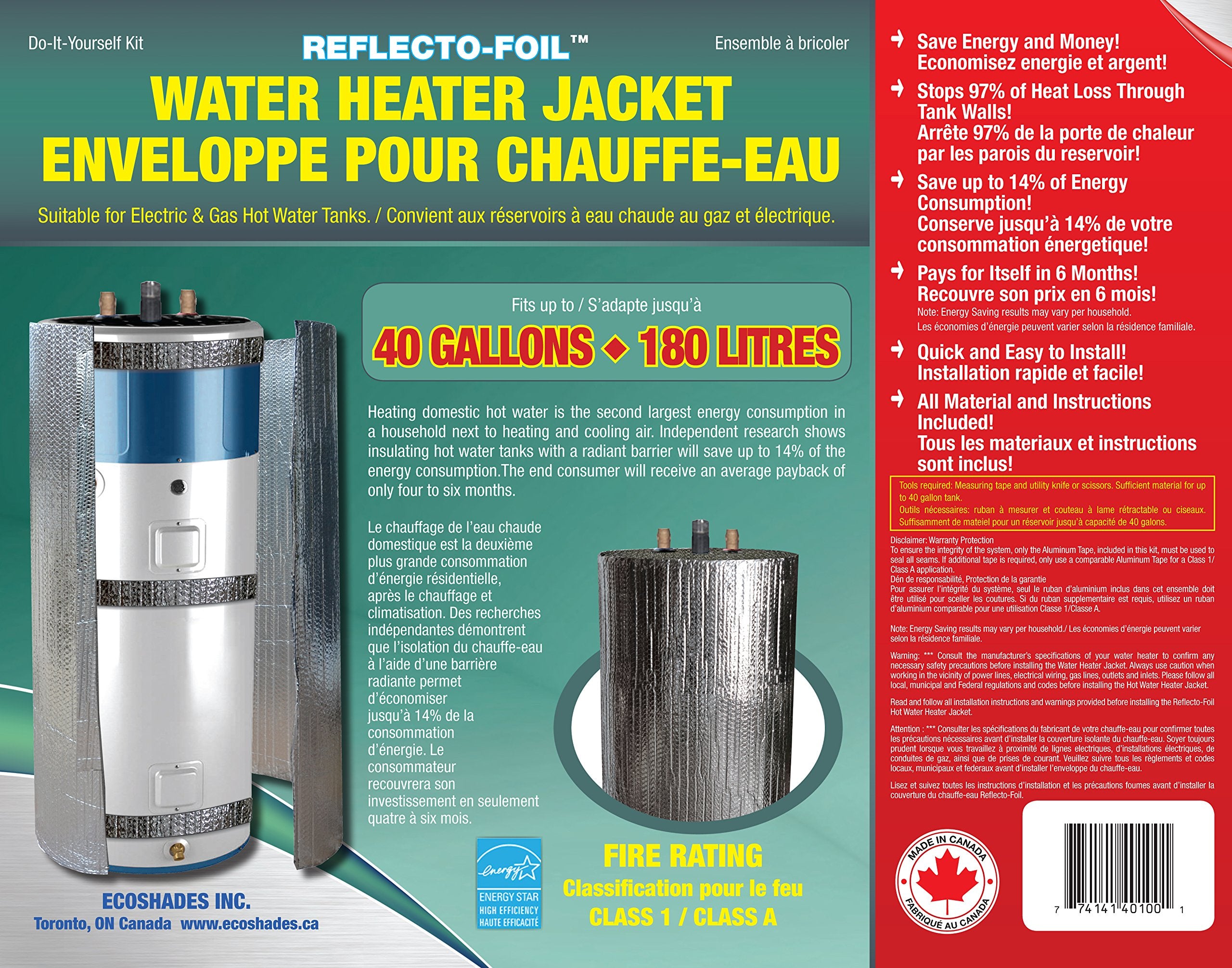 Reflective Foil hot water jacket shows reflective layer for energy efficiency.