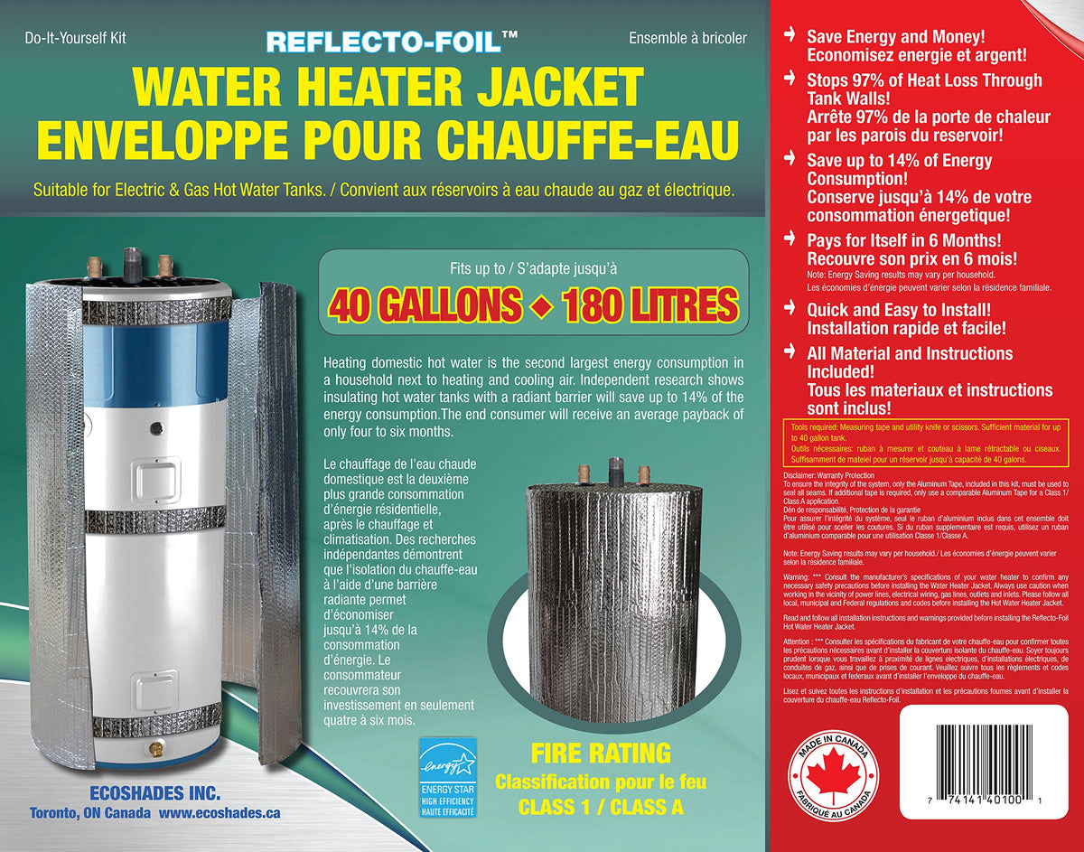 Reflective Foil hot water jacket shows reflective layer for energy efficiency.