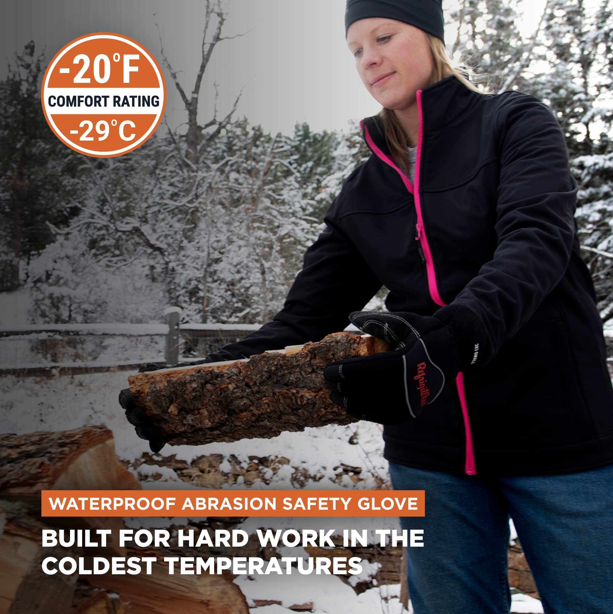 RefrigiWear waterproof fiberfill insulated glove back view shows rugged durability in wind.