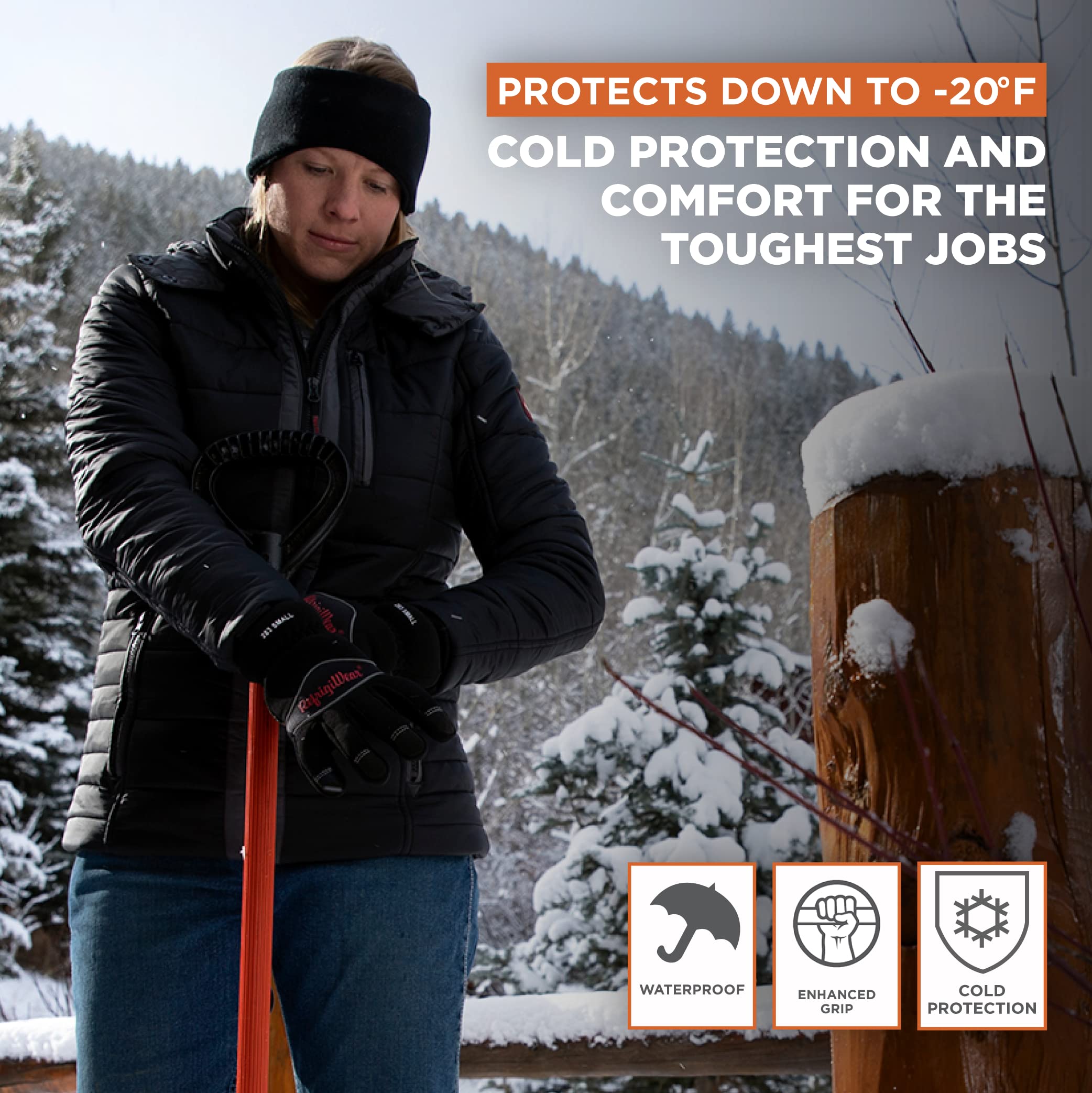 RefrigiWear waterproof fiberfill insulated glove palm close-up emphasizing grip pads.