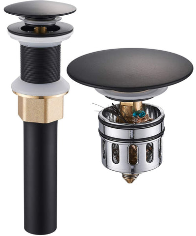 REGALMIX pop up drain with built-in strainer keeps hair out of the drain