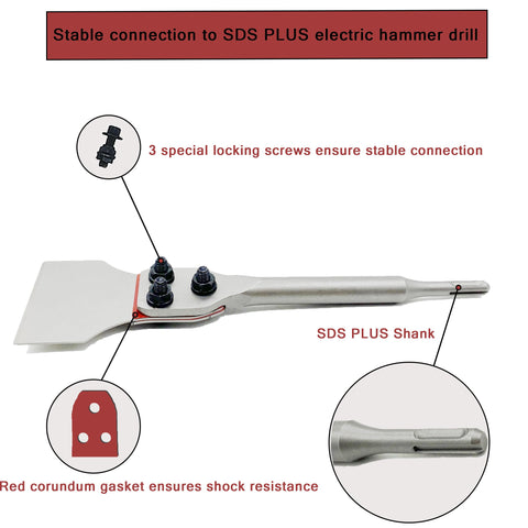 Regiis Tech floor scraper connection with four screws prevents blade loosening during use