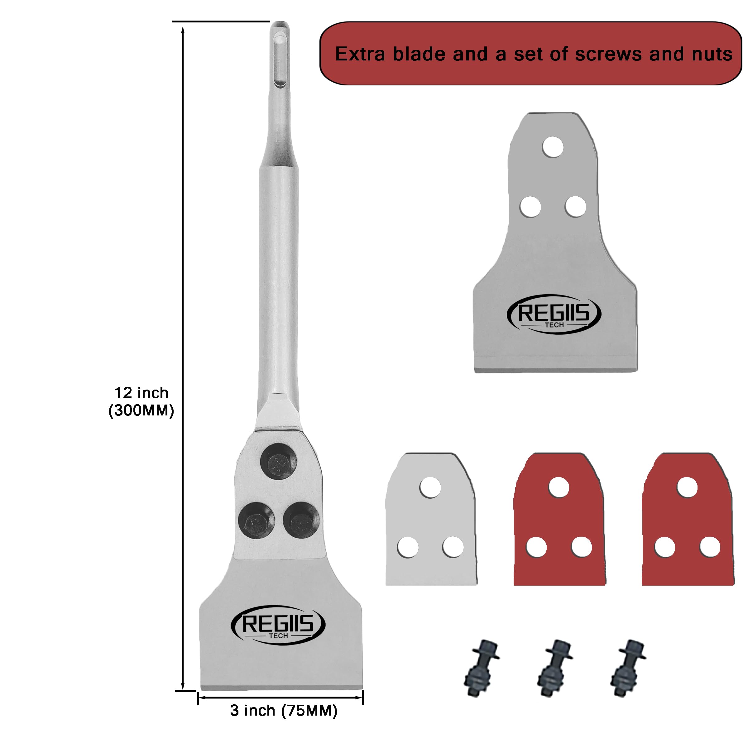 Regiis Tech SDS Plus floor scraper handle supports long, steady scraping sessions