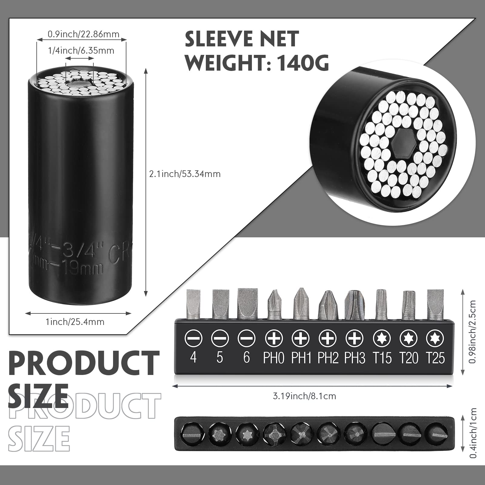 Reginary quick-change socket adapter set for 1/4, 3/8, 1/2 inch screws
