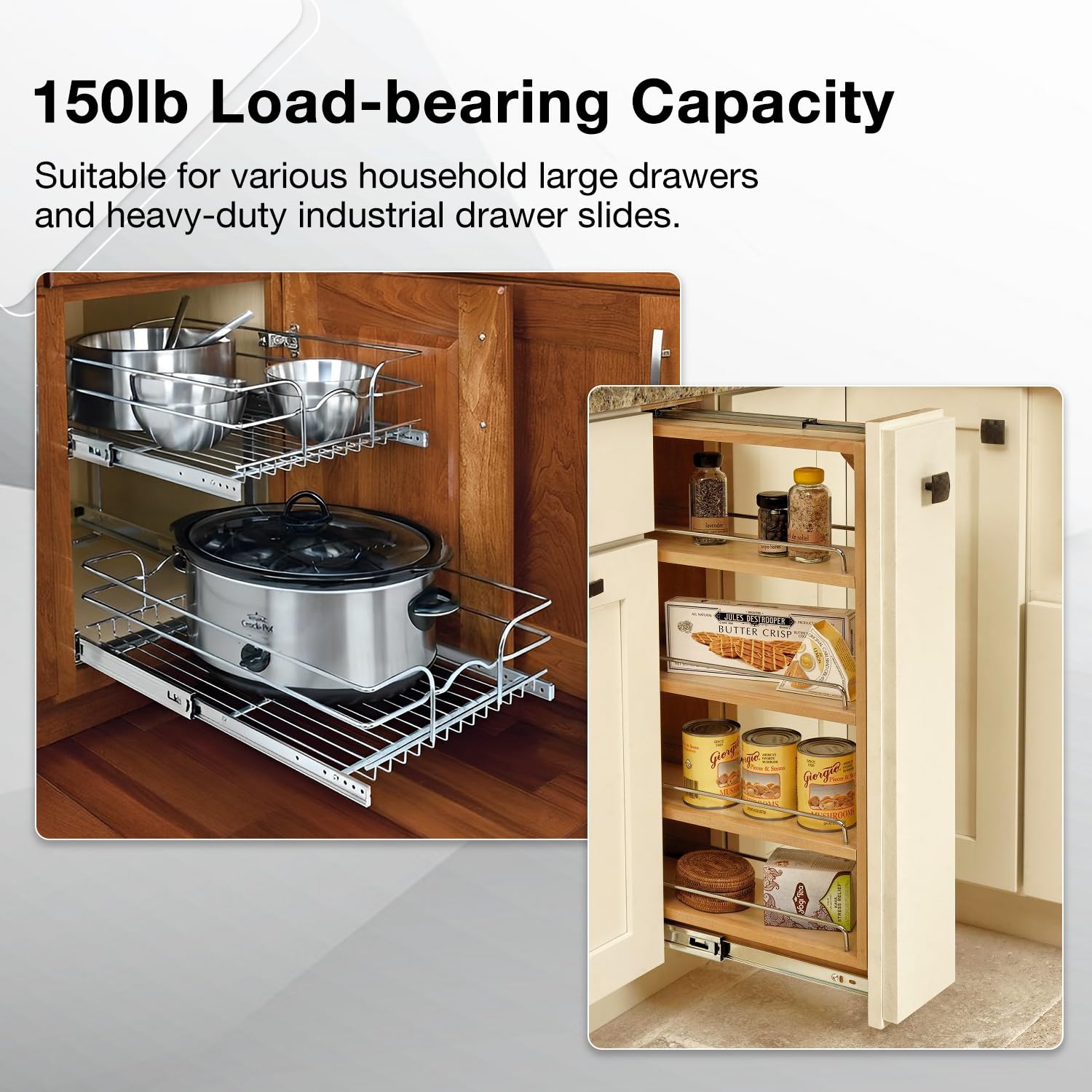 REGUDA heavy-duty drawer slides full extension 14-inch for smooth operation in busy drawers.