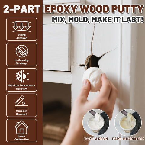 Smoothly applied REHOUPTY wood putty filling a crack on furniture.