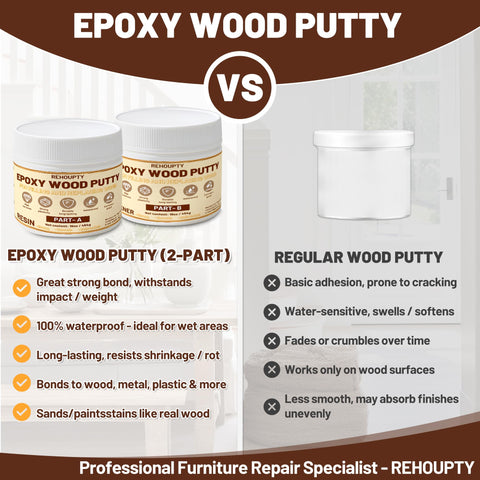 Fully cured REHOUPTY epoxy filler restores a wooden surface.