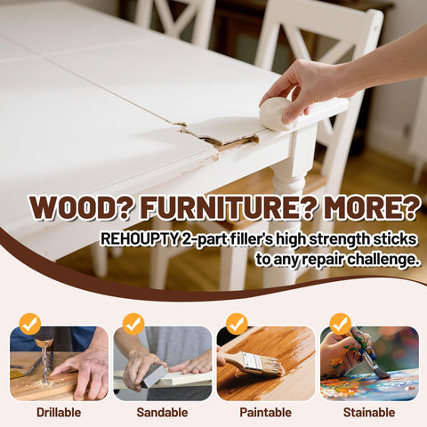 Sanding and finishing REHOUPTY putty accepts stain or paint.