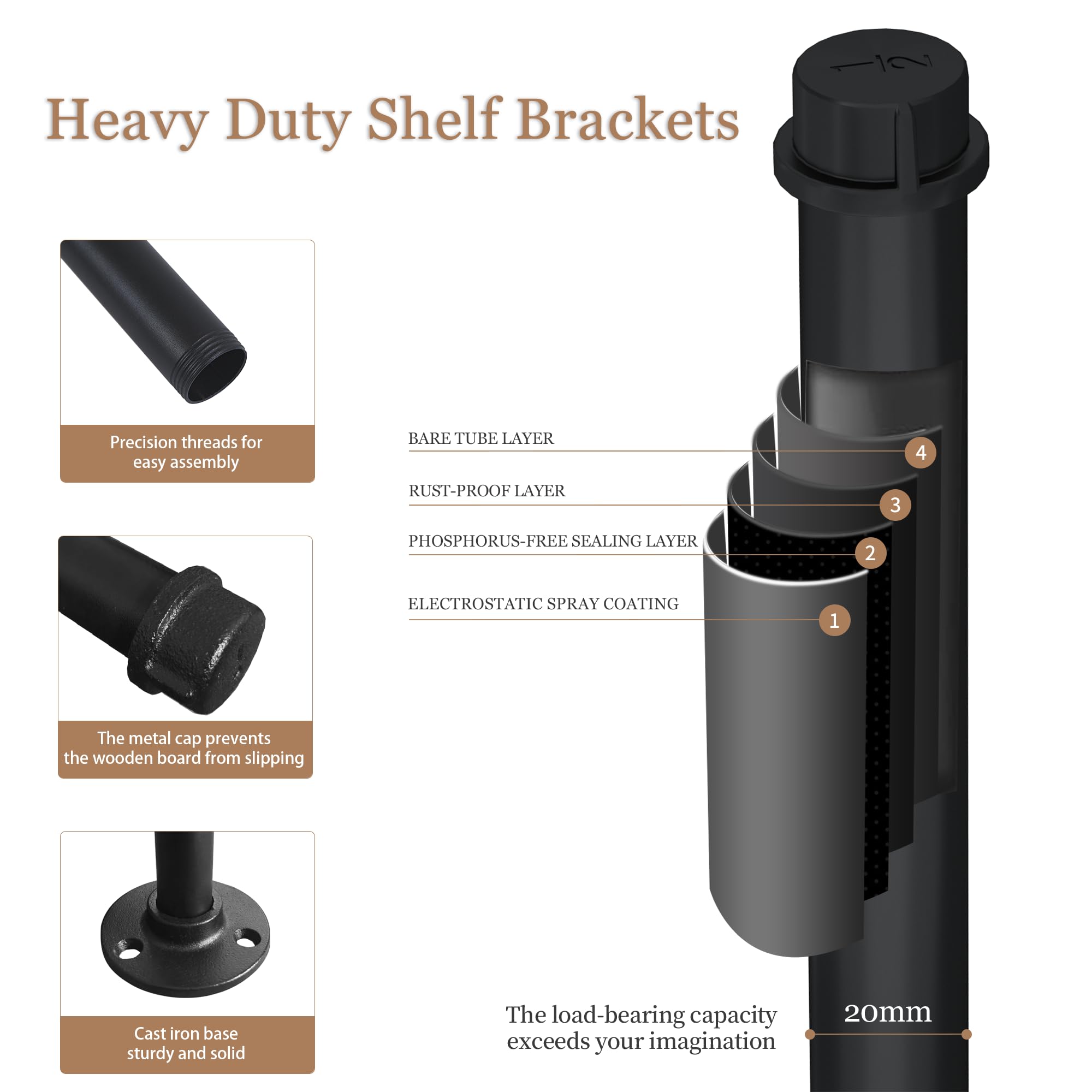 REHOYEE anti-rust powder coating extends bracket life in kitchens and garages.