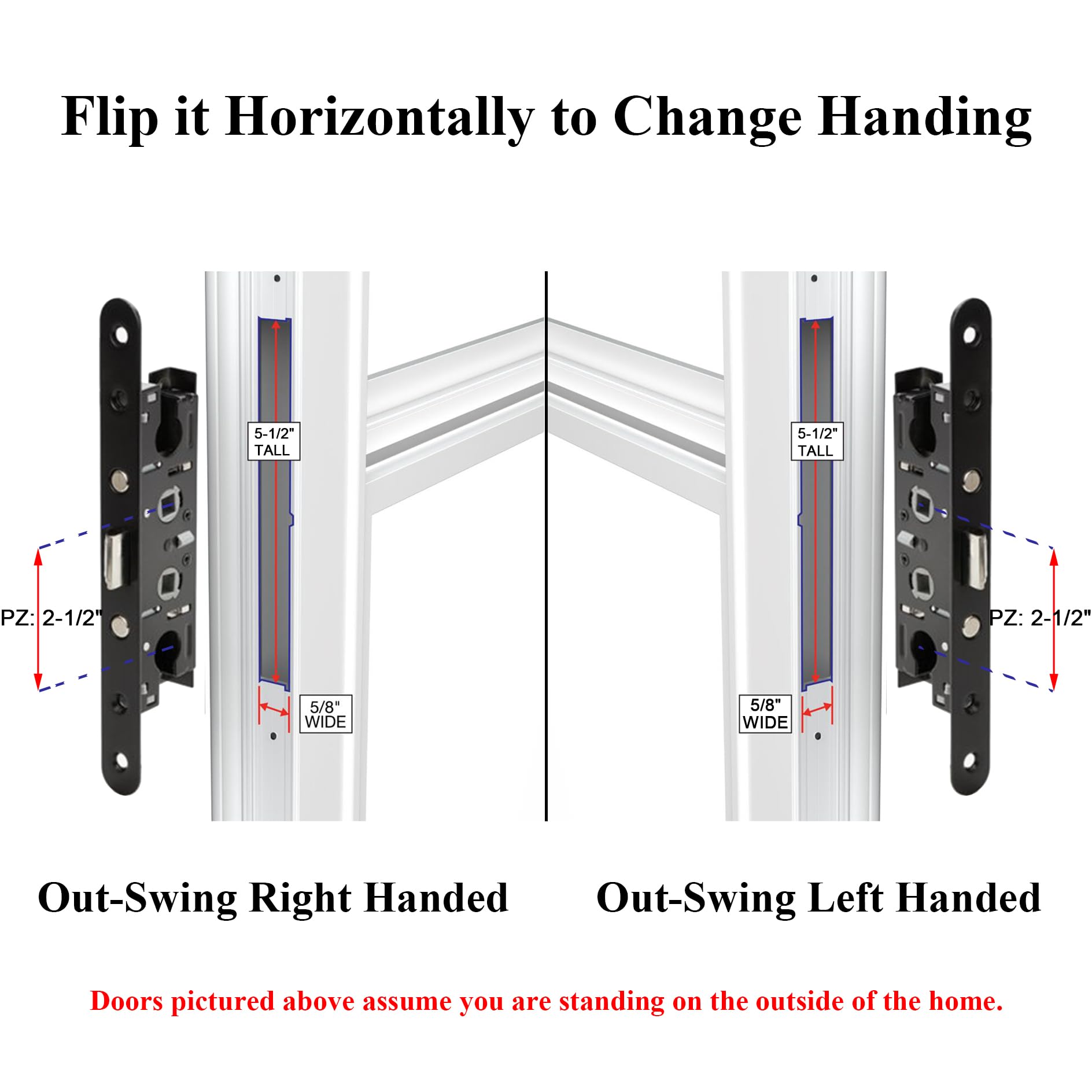 Mortise lock removal tabs shown for tool-free replacement