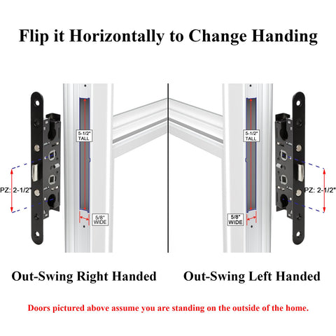 Mortise lock removal tabs shown for tool-free replacement