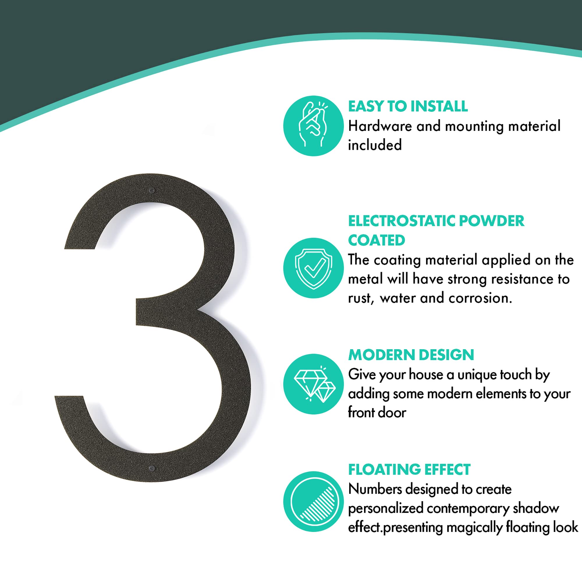 REINCARVATION rust-proof outdoor numbers resist weather while maintaining a modern floating look.