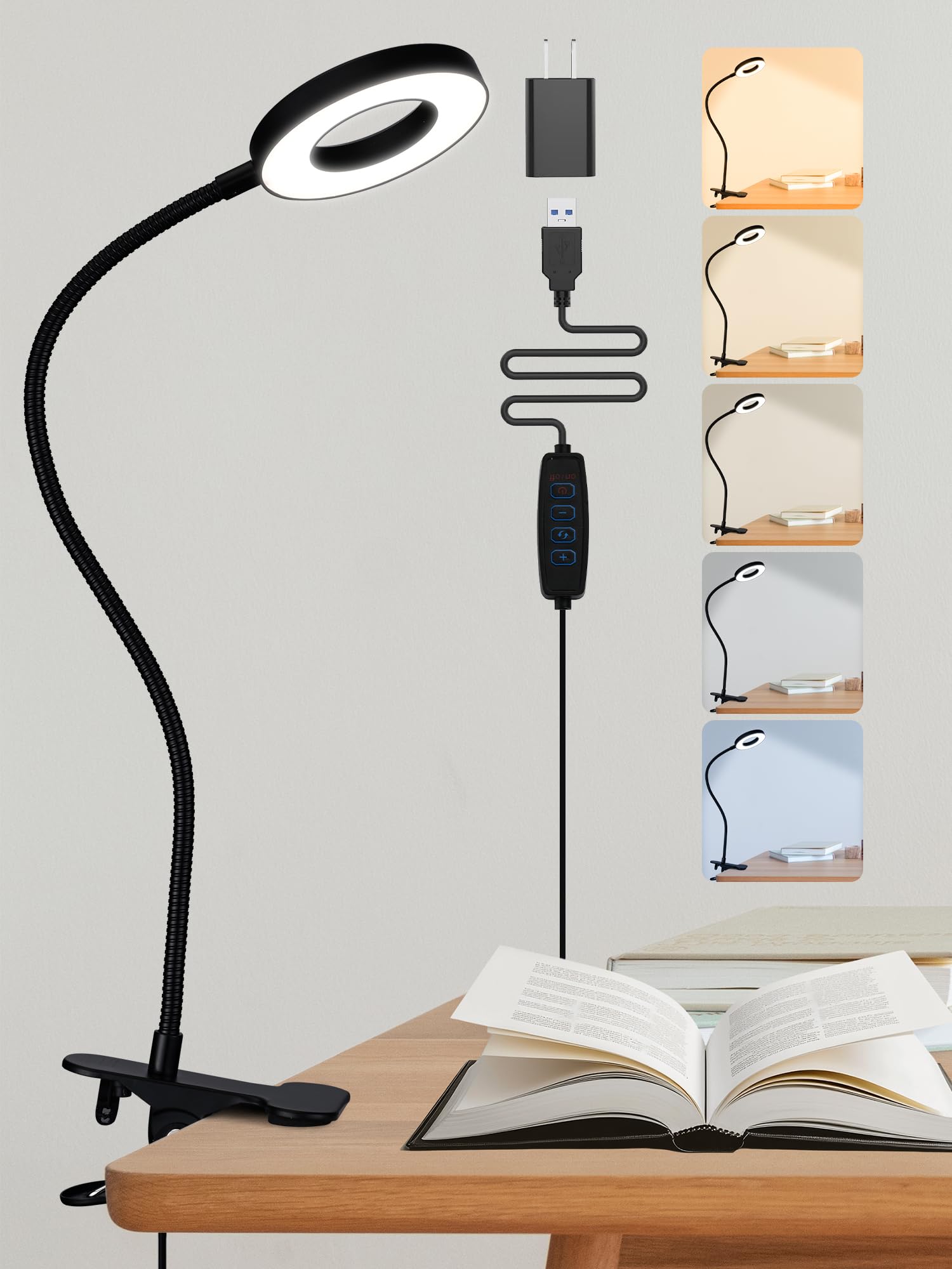 ReinHoo clip-on lamp on bed headboard for easy nighttime reading
