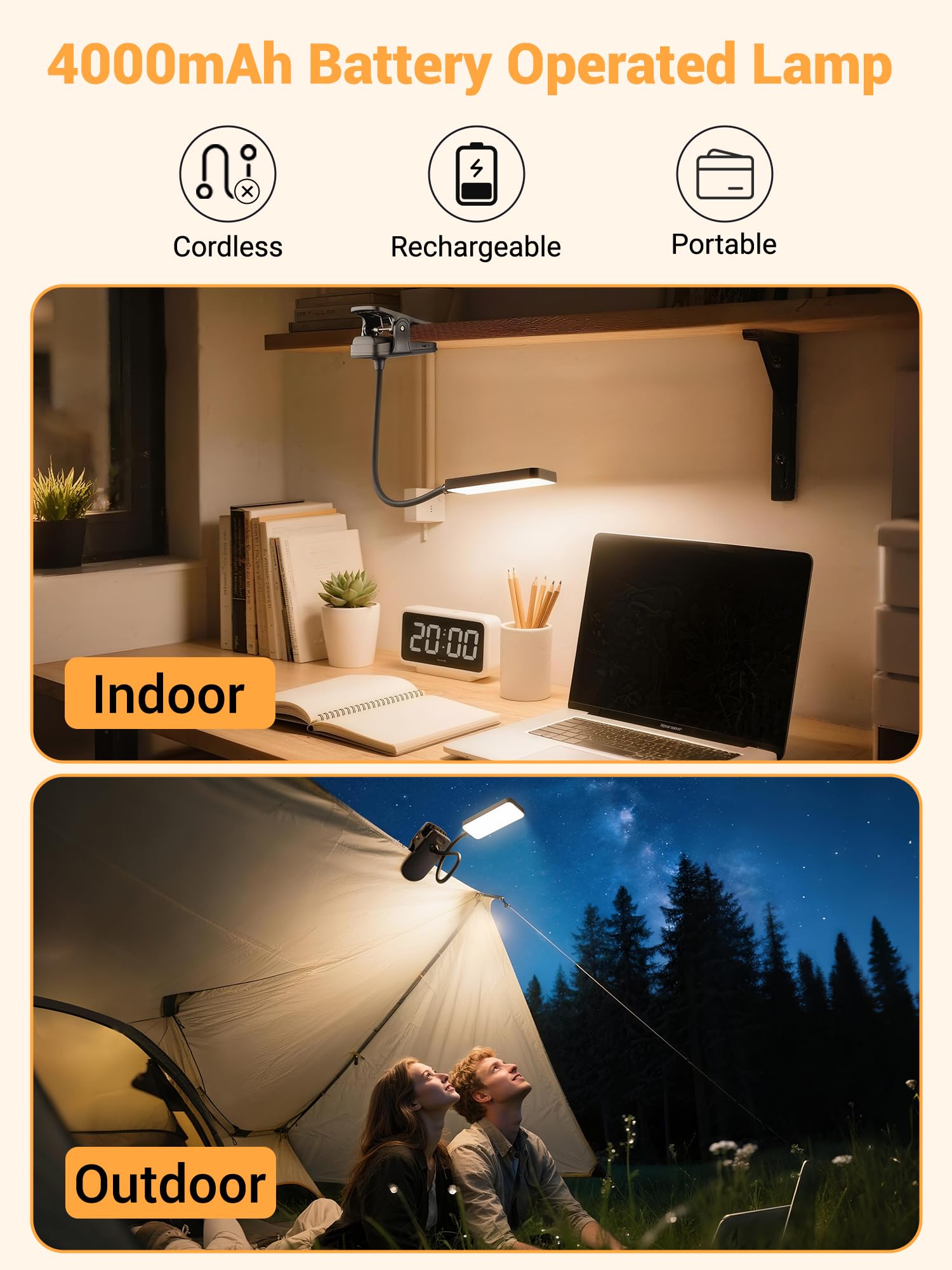 ReinHoo clip-on light on desk setup beside bed for reading