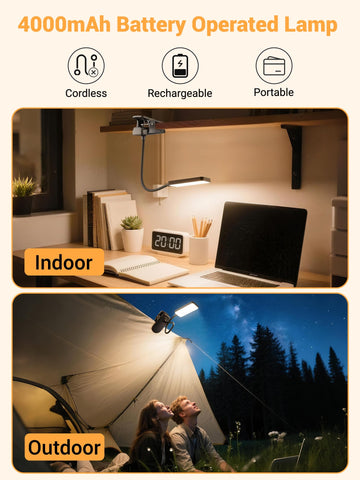 ReinHoo clip-on light on desk setup beside bed for reading