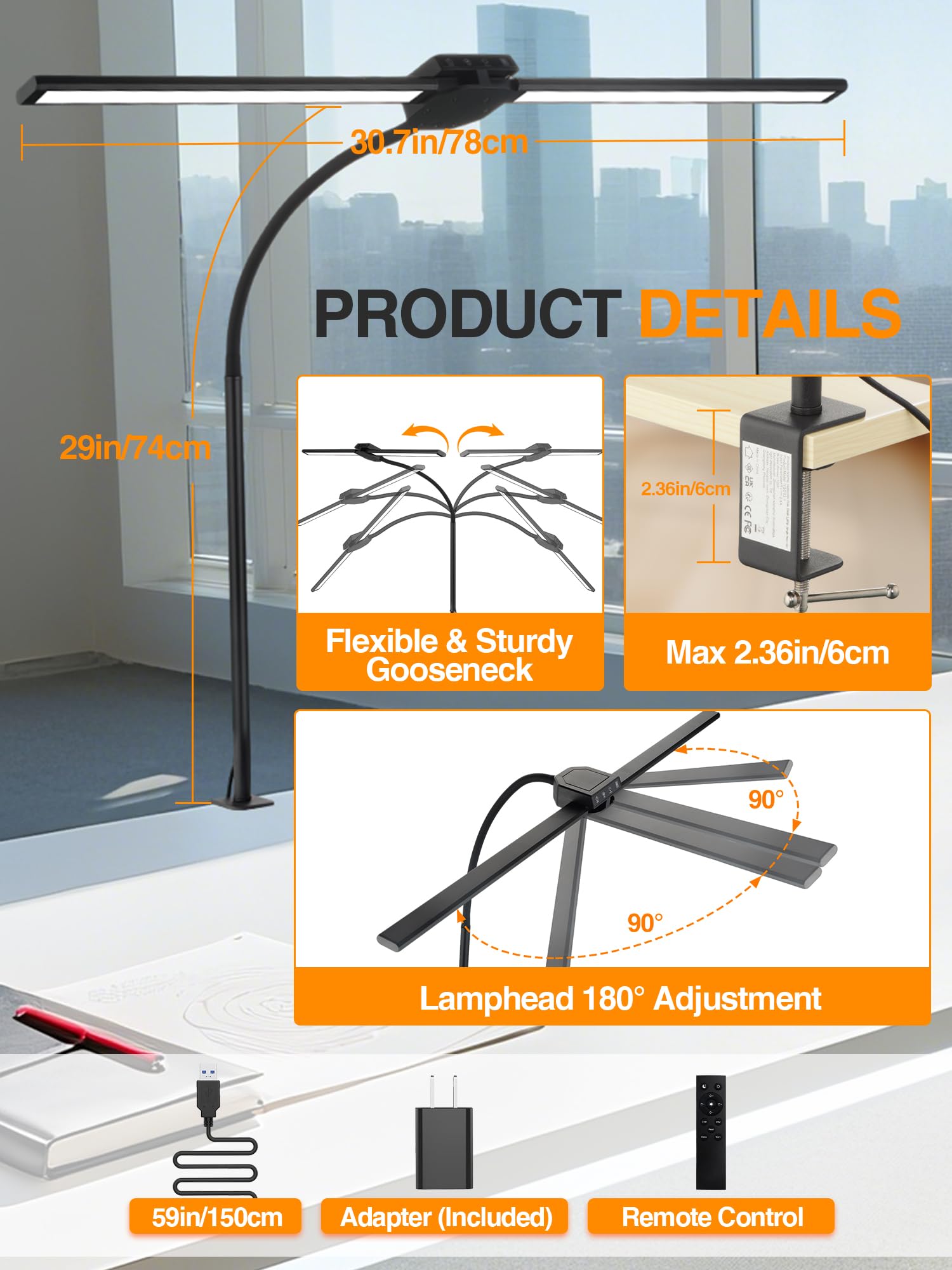 ReinHoo desk light gooseneck and 180 degree head provide versatile angle