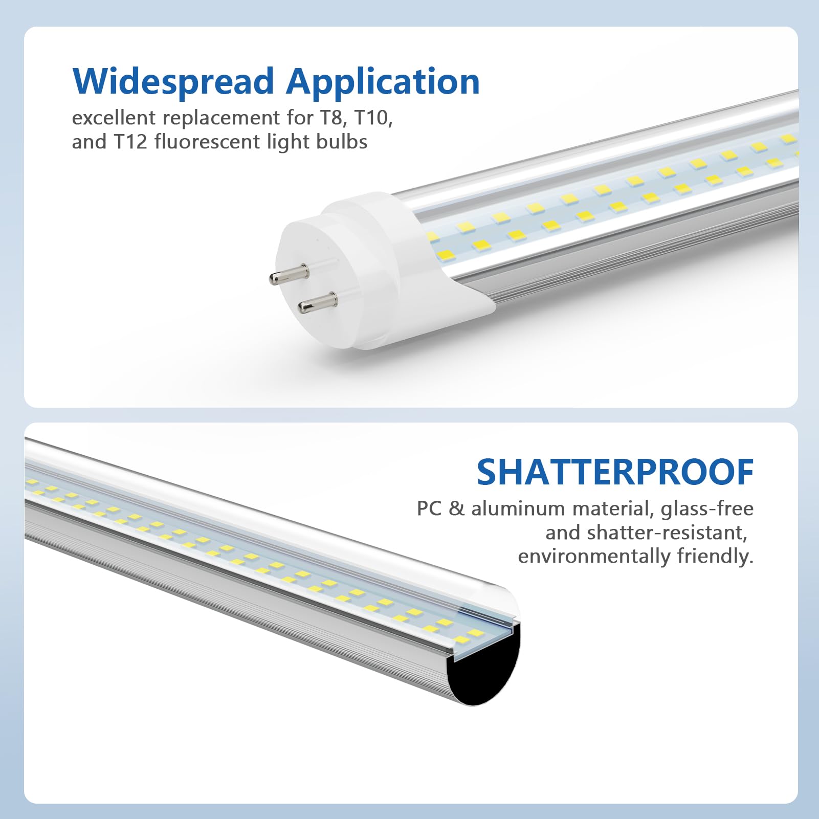 Reisener T8 LED bulbs 4-foot durable aluminum construction for sturdy install.