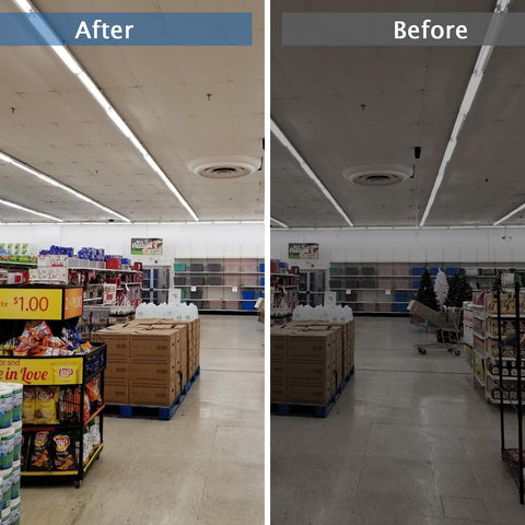 Reisener T8 LED bulbs 4-foot wide applications in offices, shops, and garages.