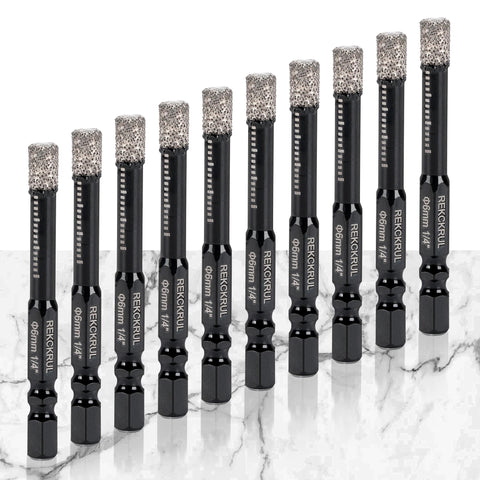 REKCKRUL diamond drill bits set image shows ten pieces for precise one-fourth-inch holes.