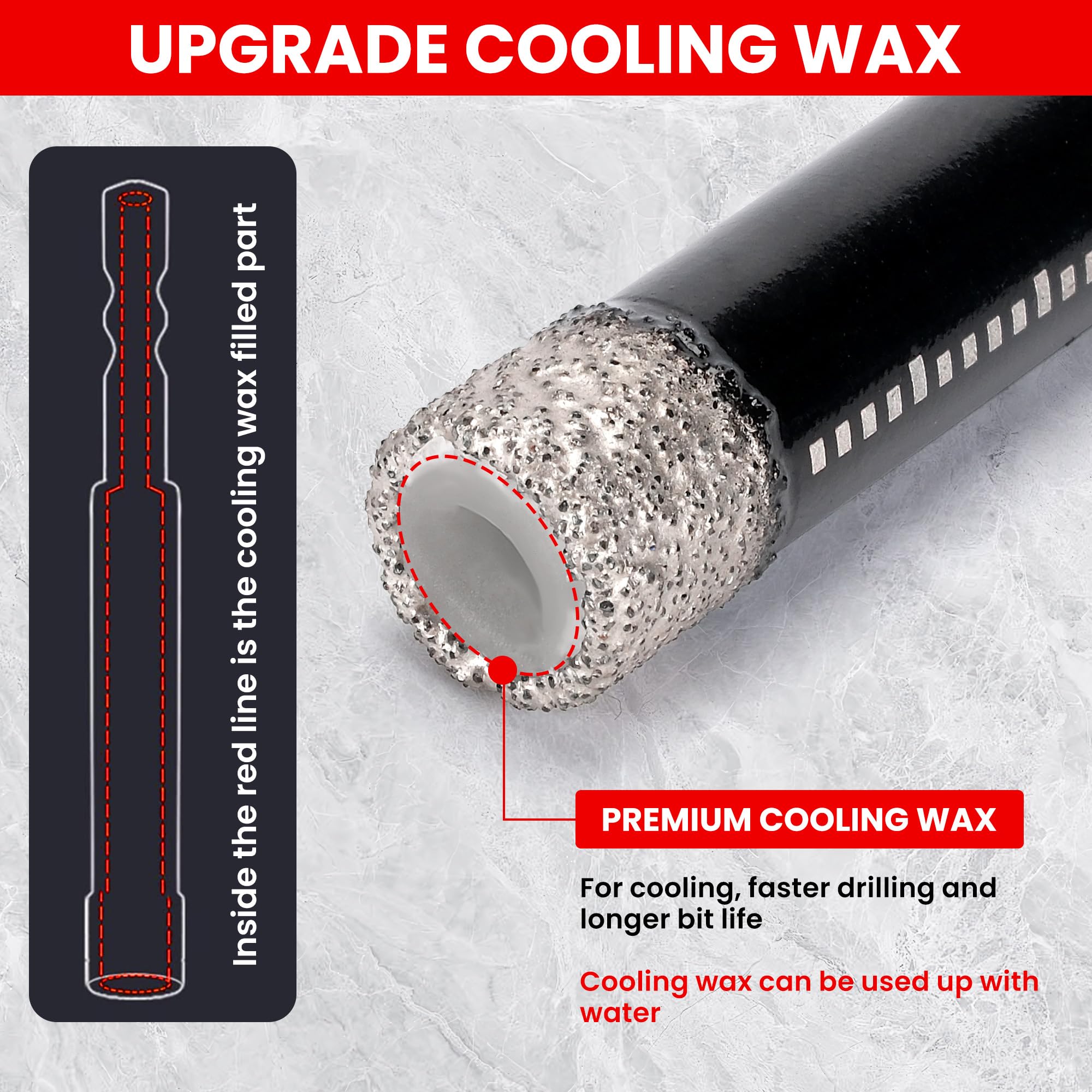 REKCKRUL dry and wet drilling capability enables flexible use on ceramic, tile, and glass projects.