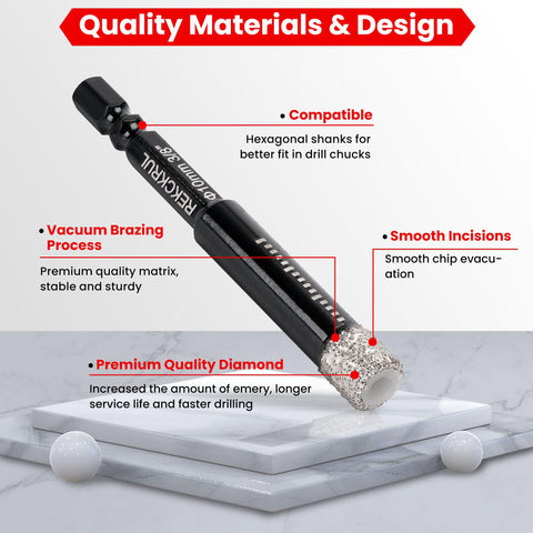 REKCKRUL hex shank provides secure grip during drilling.