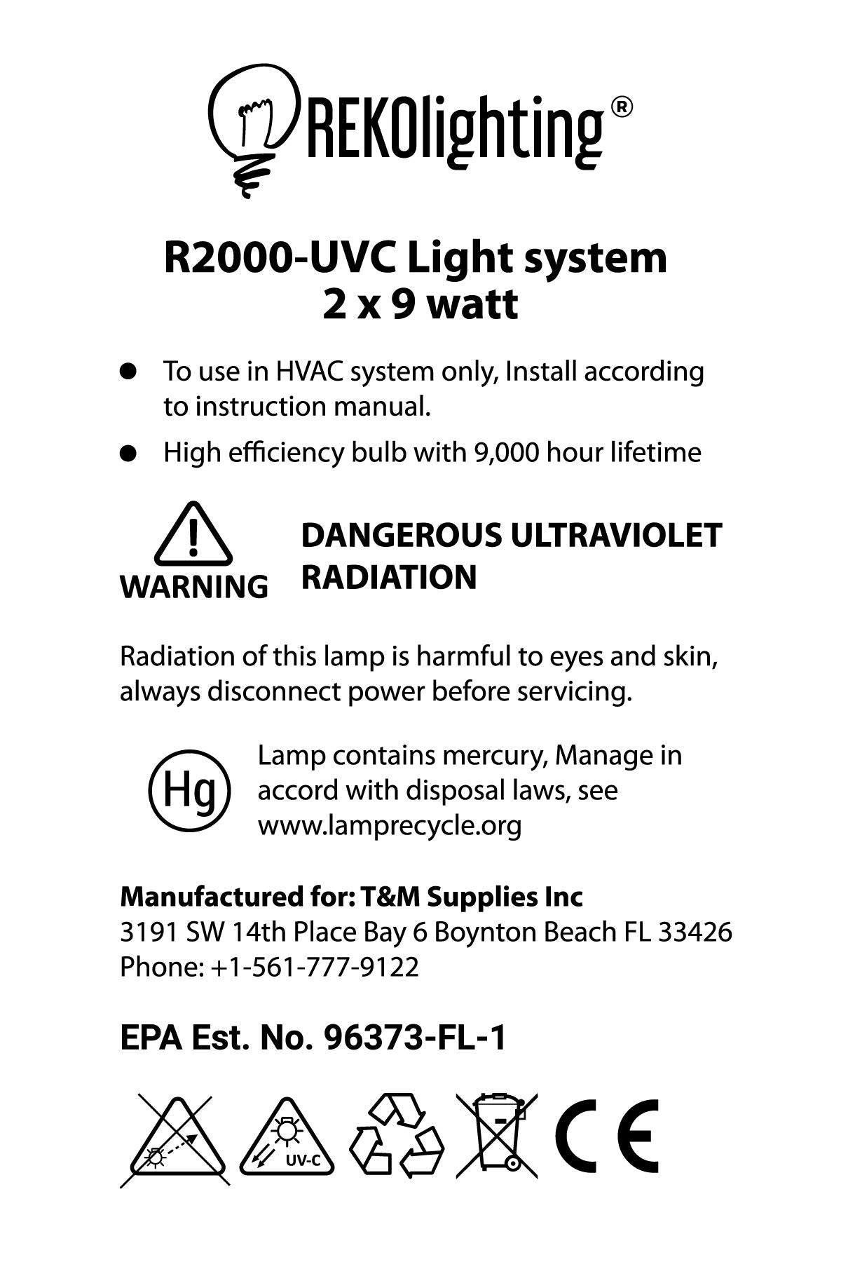REKO Lighting R2000 EPA Est No 96373-FL-1 signals compliance and quality