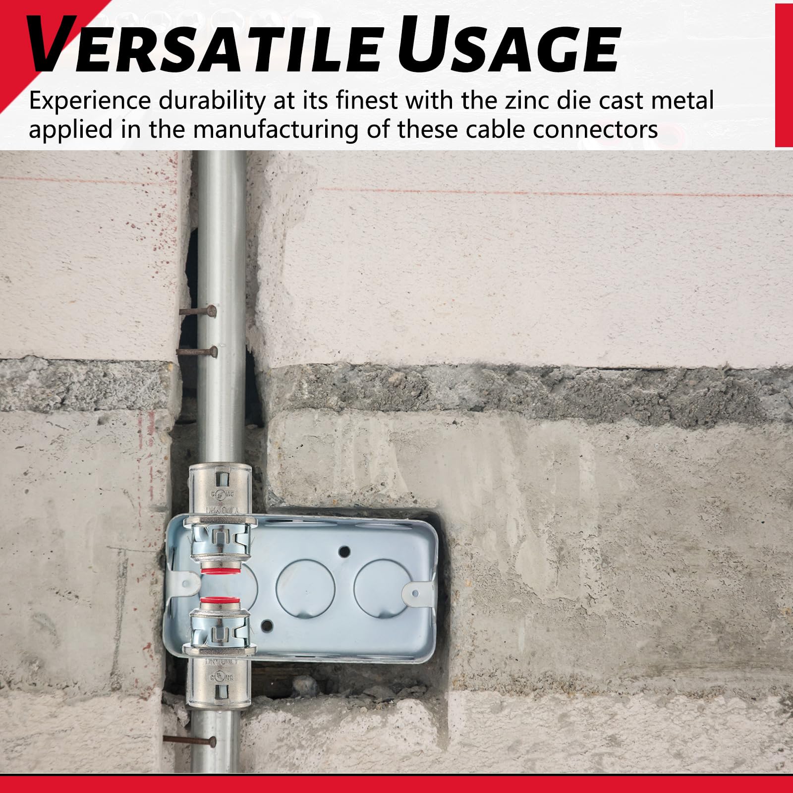 Relaxweex knockout-ready connectors complement 3/8 in fittings with 1/2 in sizing