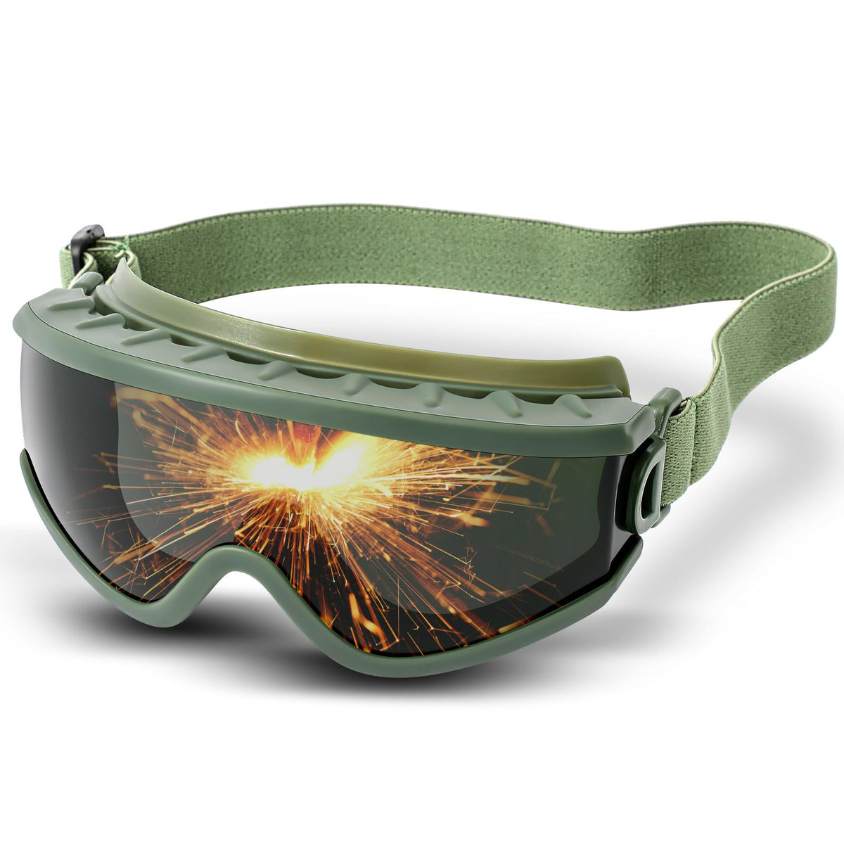 Relaxweex welding goggles in green frame provide clear side vision for safer welding