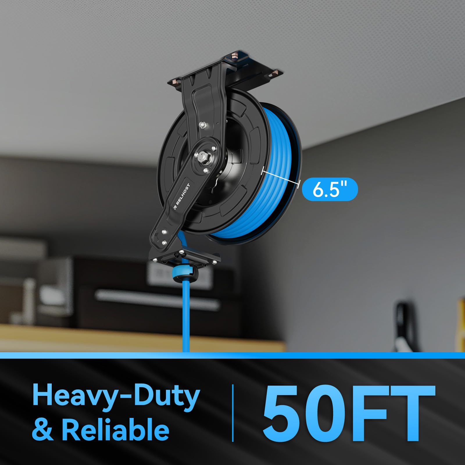 Relhost hybrid air hose 50 ft demonstrates durability and weather resistance for workshops.