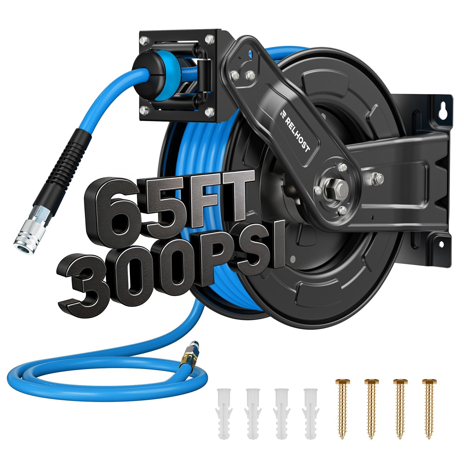 Relhost retractable air hose reel wall mount for quick workshop access