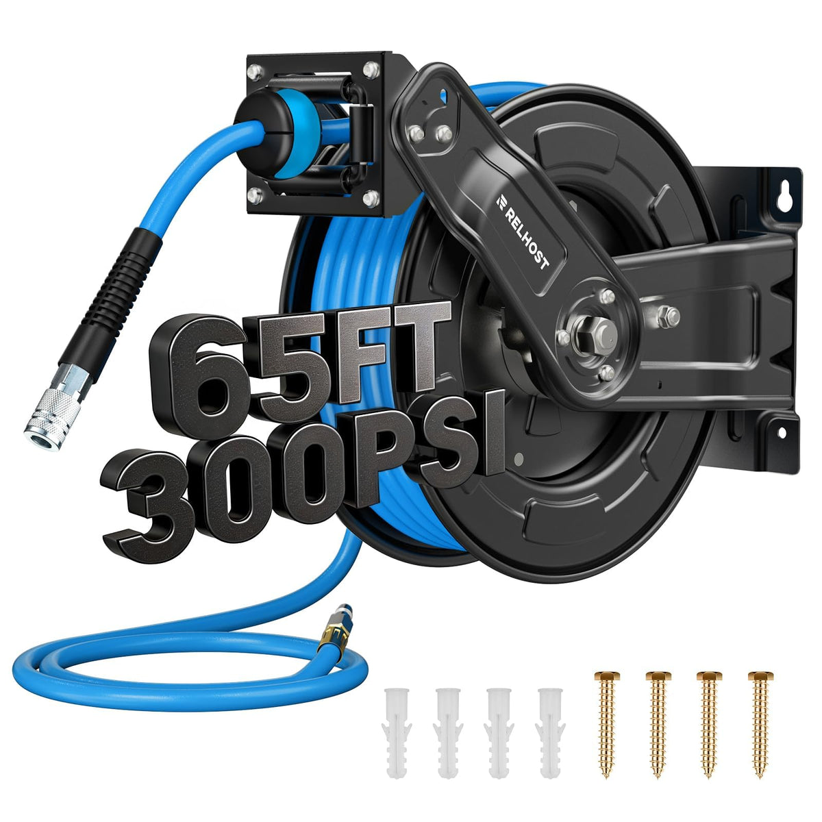 Relhost retractable air hose reel wall mount for quick workshop access