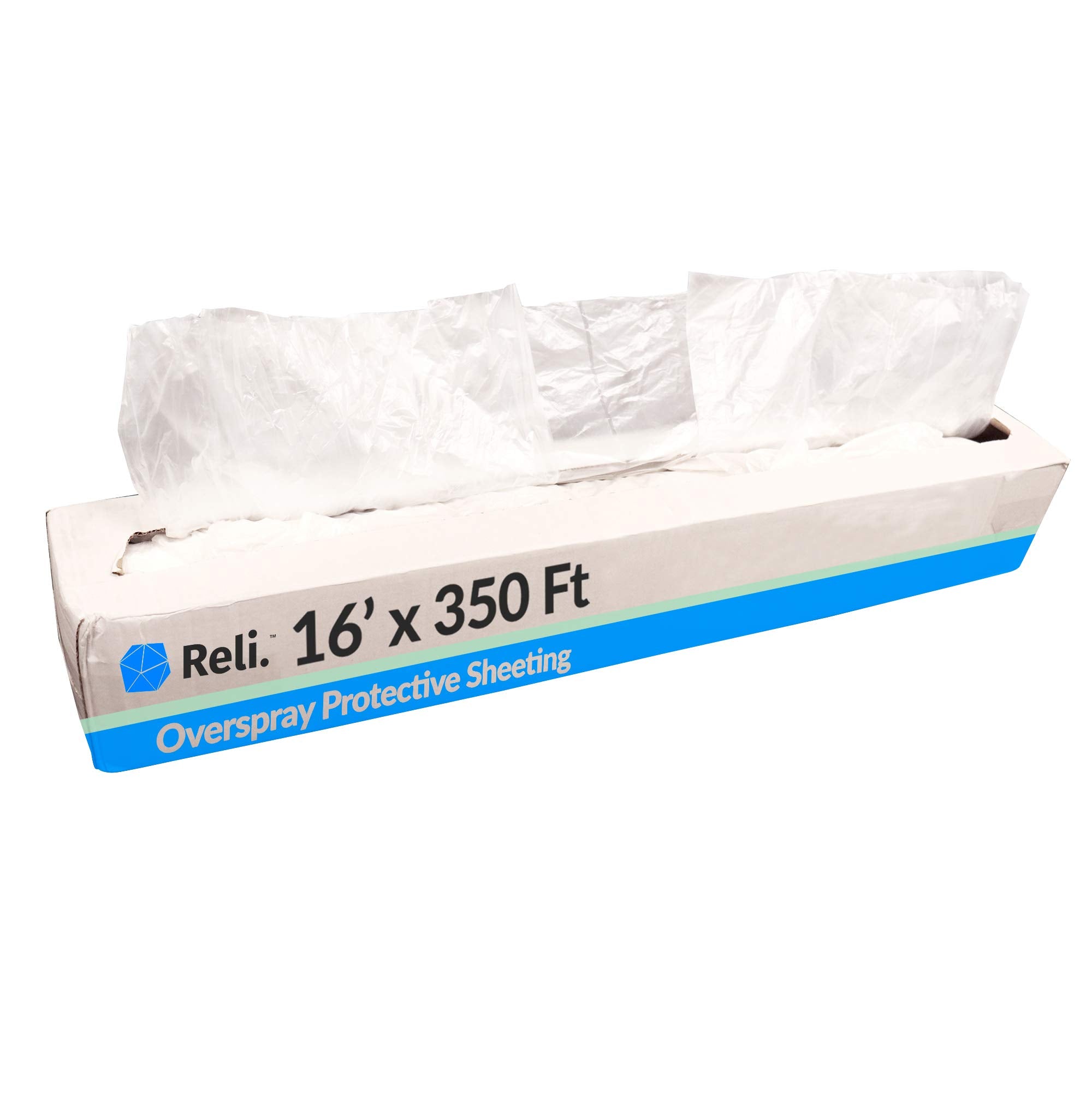 Reli overspray plastic sheeting in white protects large surfaces during painting projects