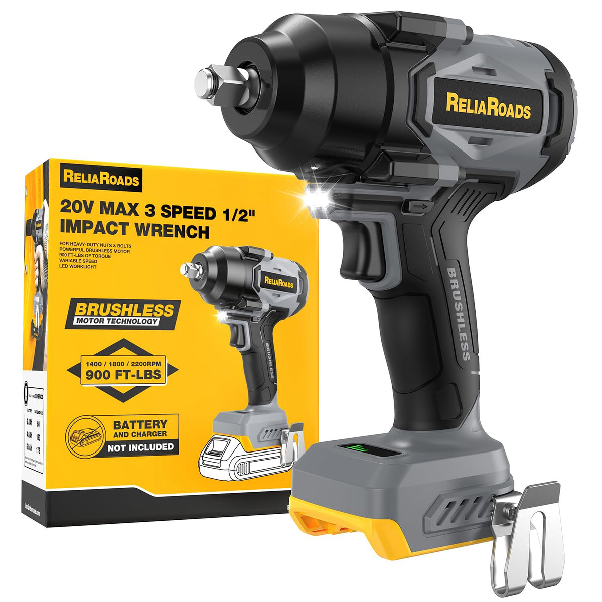 ReliaRoads 900ftlbs cordless impact wrench in use for automotive maintenance