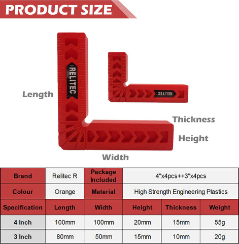 Relitec R 4-inch corner clamp square for larger frames and drawers