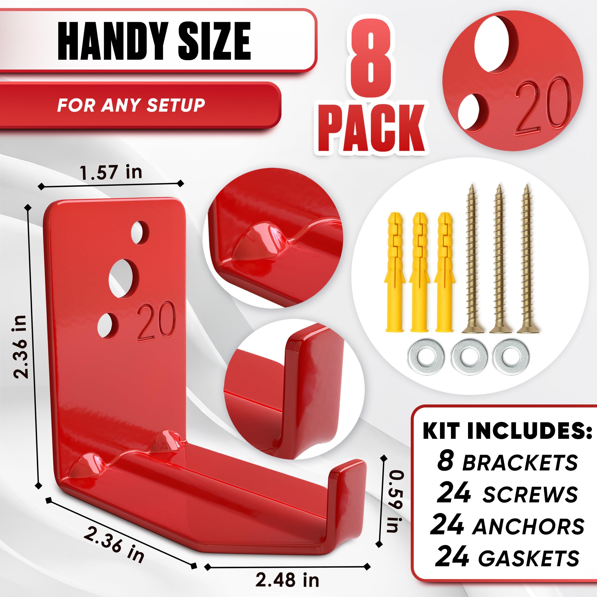 Reluen 8-pack wall mount bracket holding up to 20 lbs for reliable storage